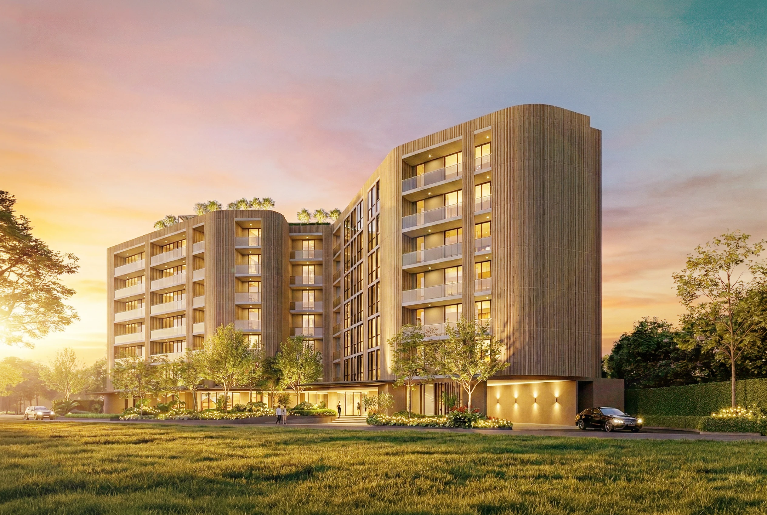 The Zero Bang Tao, exterior at sunset, architectural render