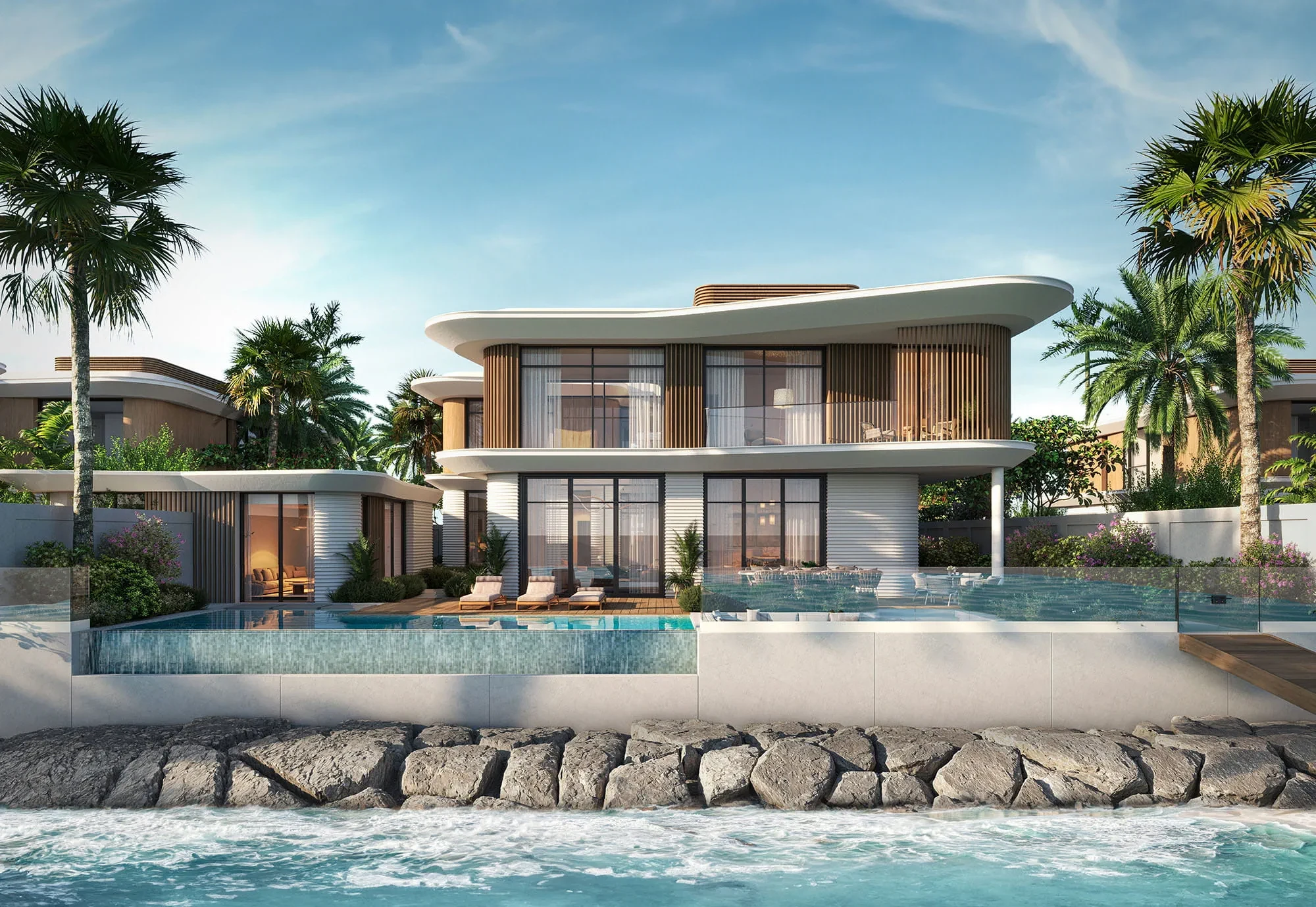 Yas Riva villa with pool beside the canal, Aldar architectural render